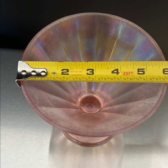 Vintage 1960s Iridescent Pink Stretch Glass Compote Bowl / Trinket Dish - Picture 8 of 8
